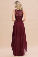 Affordable Hi-Lo Lace Sleeveless Burgundy Chiffon Bridesmaid Dress Online