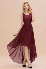 Affordable Hi-Lo Lace Sleeveless Burgundy Chiffon Bridesmaid Dress Online