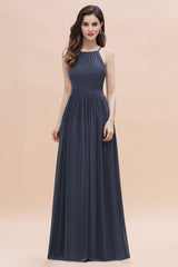 Affordable Jewel Sleeveless Stormy Chiffon Bridesmaid Dress with Ruffles Online