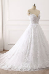 Affordable Jewel Tulle Lace White Wedding Dress Sleeveless Appliques Bridal Gowns Online