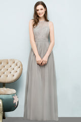 Affordable Lace Sleeveless Silver Bridesmaid Dress with Ruffles