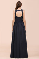 Affordable Lace V-Neck Navy Bridesmaid Dress with Open Back