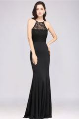 Affordable Mermaid Keyhole Black Lace Bridesmaid Dress Online