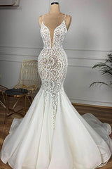 Affordable Mermaid Spaghetti Straps Lace Wedding Dresses Ivory Sleeveless Bridal Gowns With Appliques Online