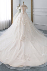 Affordable Off-the-Shoulder White Tulle Lace Wedding Dress Sweetheart Appliques Bridal Gowns On Sale