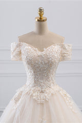 Affordable Off-the-Shoulder White Tulle Lace Wedding Dress Sweetheart Appliques Bridal Gowns On Sale