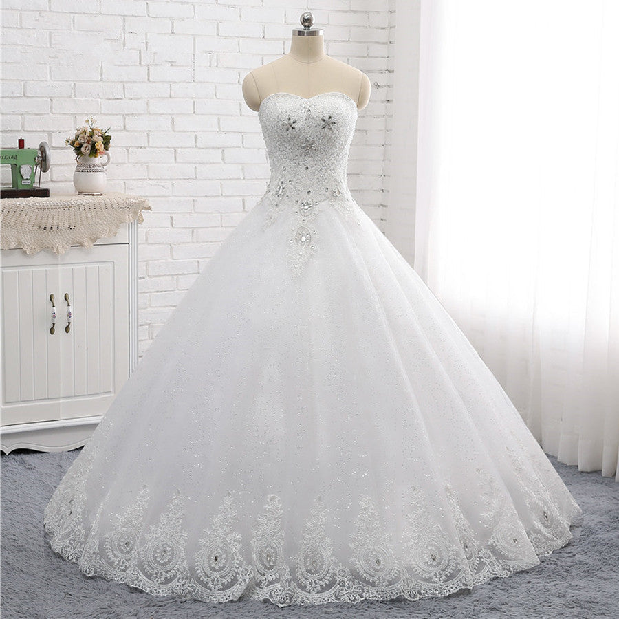 Affordable S-Line Sweetheart Tulle Rhinestones Wedding Dress Lace Appliques Sleeveless Bridal Gowns Online