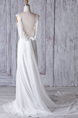 Affordable Sheath Chiffon Wedding Dress Appliques Sleeveless Backless Bridal Gowns On Sale