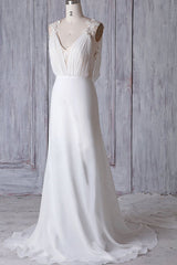 Affordable Sheath Chiffon Wedding Dress Appliques Sleeveless Backless Bridal Gowns On Sale