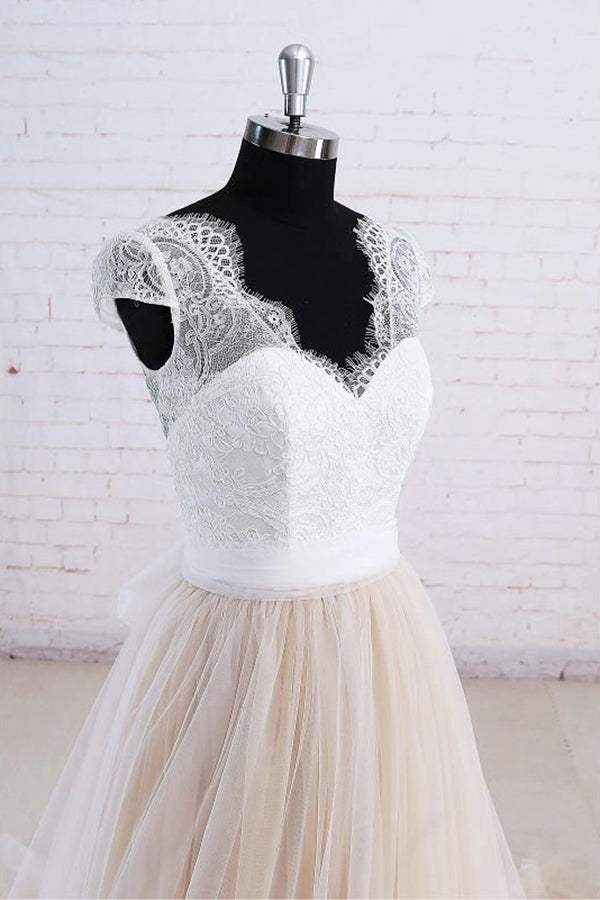 Affordable Shortsleeves Straps V-neck Wedding Dress Tulle Ruffles Bridal Gowns On Sale