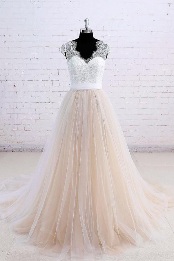 Affordable Shortsleeves Straps V-neck Wedding Dress Tulle Ruffles Bridal Gowns On Sale