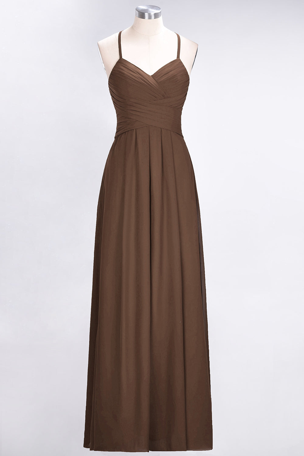 Affordable Spaghetti Straps V-Neck Burgundy Chiffon Bridesmaid Dress with Keyhole Back