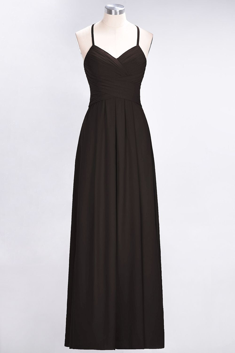 Affordable Spaghetti Straps V-Neck Burgundy Chiffon Bridesmaid Dress with Keyhole Back