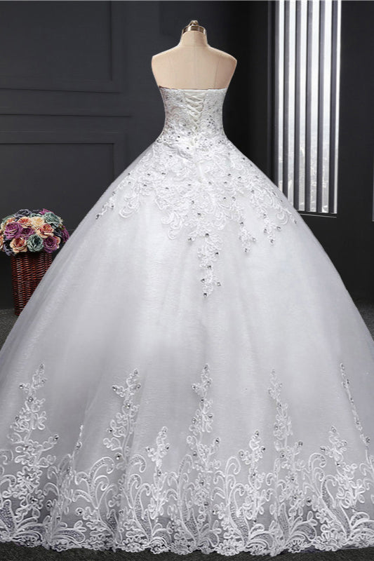 Affordable Strapless Sweetheart Ball Gown Wedding Dress Appliques Sleeveless Bridal Gowns with Beadings