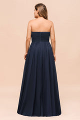 Affordable Strapless Sweetheart Long Bridesmaid Dress with Ruffle