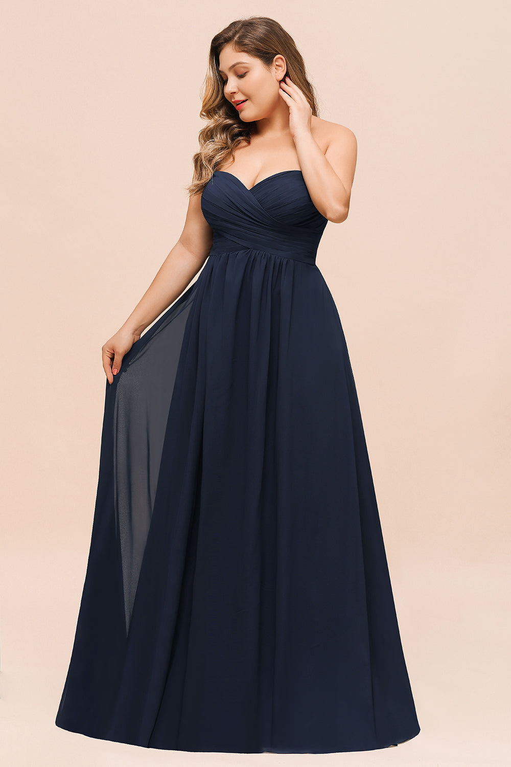 Affordable Strapless Sweetheart Long Bridesmaid Dress with Ruffle