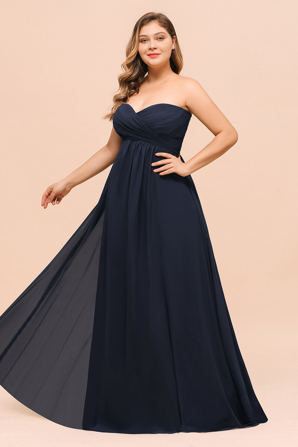 Affordable Strapless Sweetheart Long Bridesmaid Dress with Ruffle