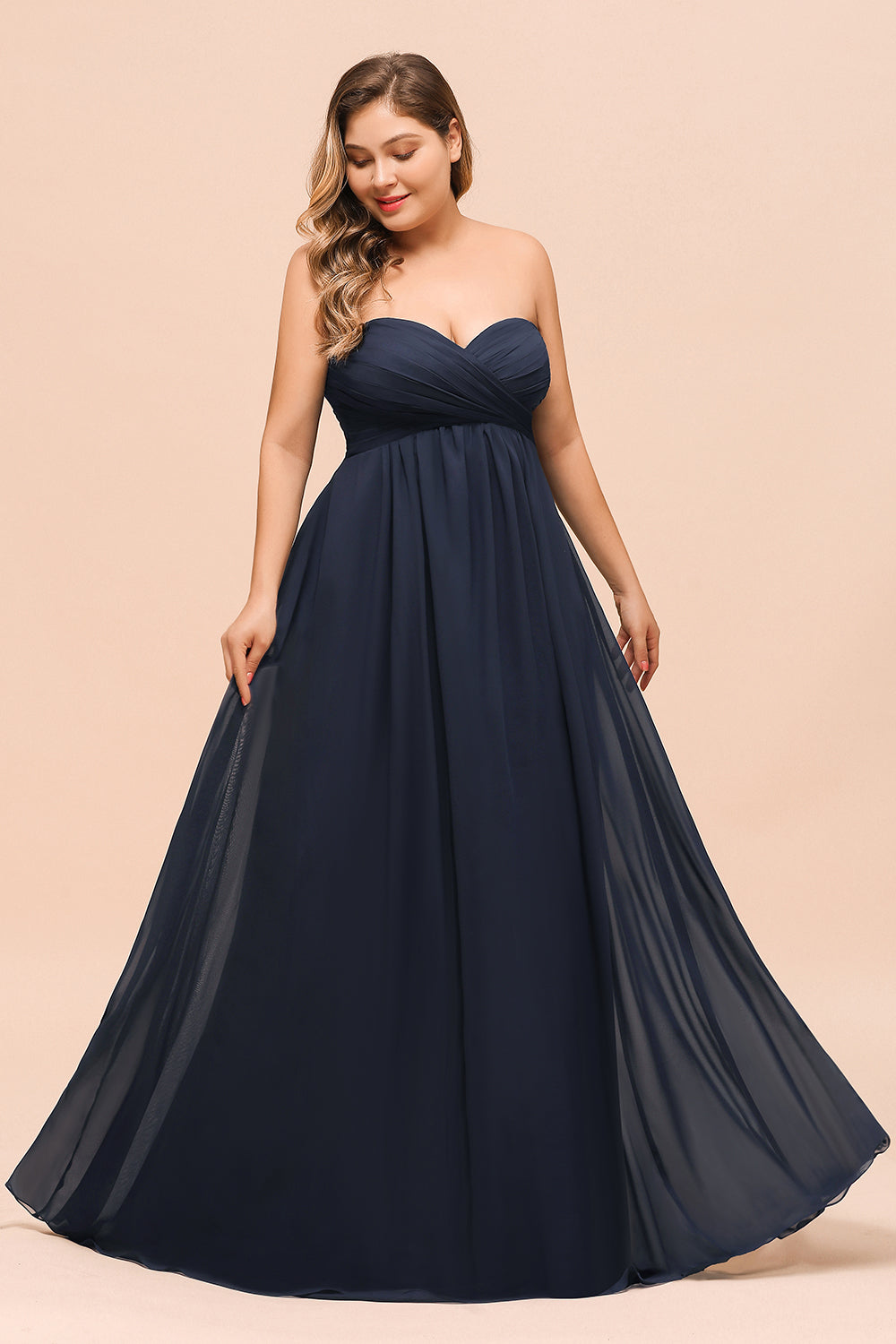 Affordable Strapless Sweetheart Long Bridesmaid Dress with Ruffle