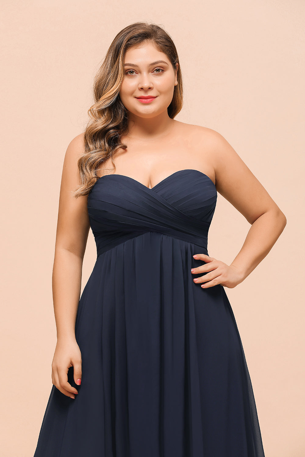 Affordable Strapless Sweetheart Long Bridesmaid Dress with Ruffle