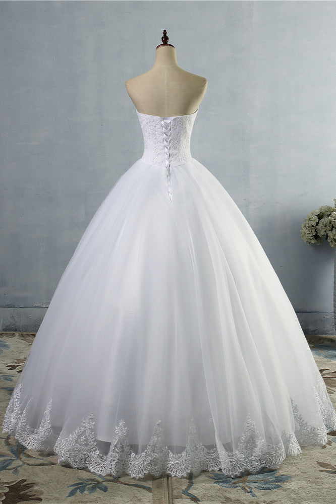 Affordable Strapless Sweetheart Tulle Wedding Dress Sleeveless Lace Appliques Bridal Gowns On Sale