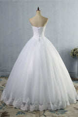 Affordable Strapless Sweetheart Tulle Wedding Dress Sleeveless Lace Appliques Bridal Gowns On Sale