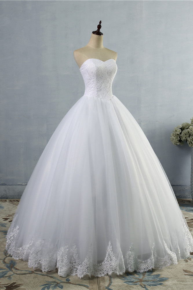 Affordable Strapless Sweetheart Tulle Wedding Dress Sleeveless Lace Appliques Bridal Gowns On Sale