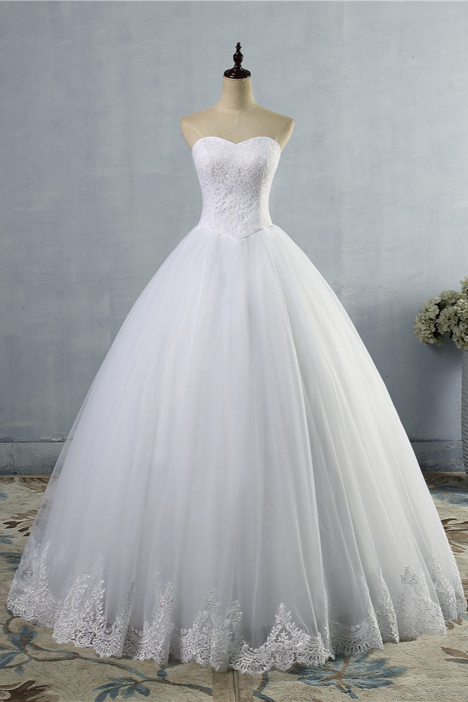 Affordable Strapless Sweetheart Tulle Wedding Dress Sleeveless Lace Appliques Bridal Gowns On Sale