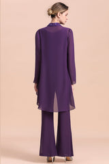 Affordable Straps Beading Grape Chiffon Mother of Bride Jumpsuit Online with Wrap