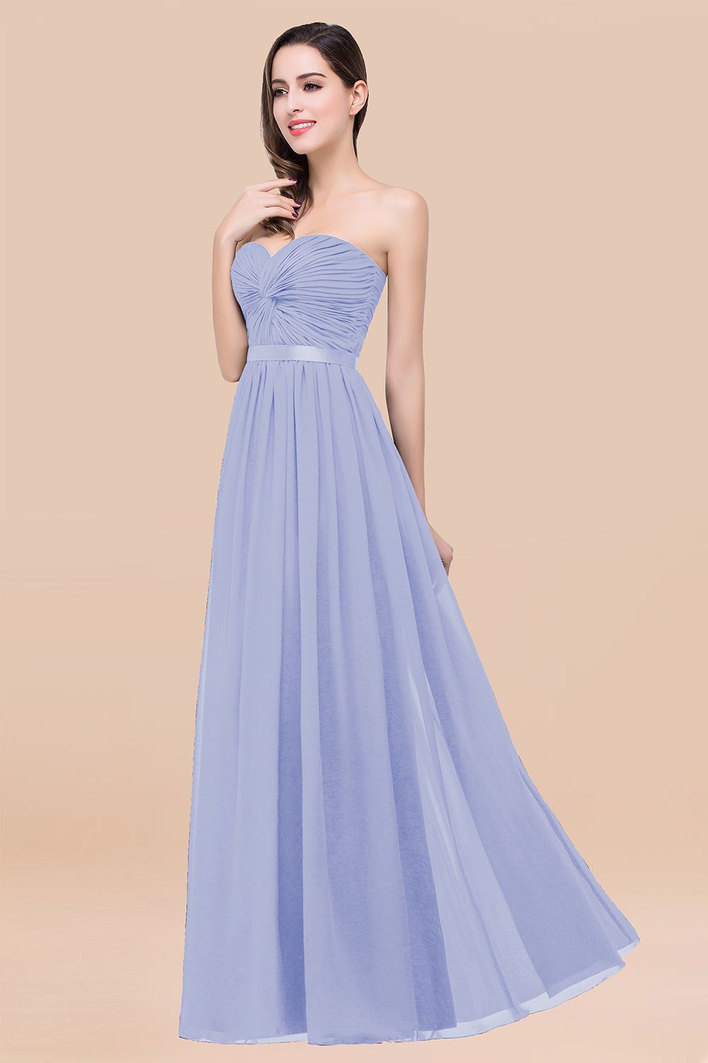 Affordable Sweetheart Ruffle Navy Chiffon Bridesmaid Dress With Ribbon