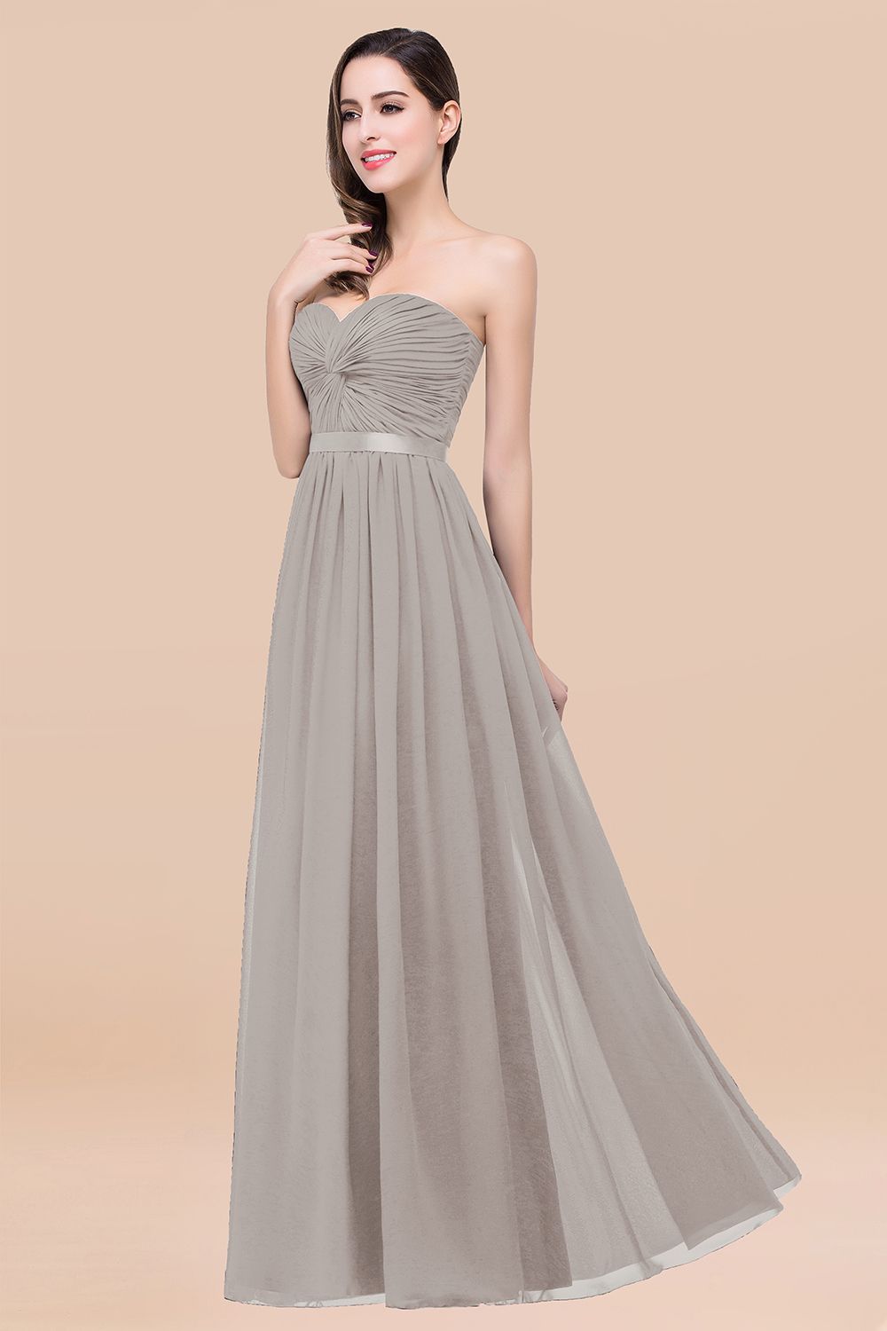 Affordable Sweetheart Ruffle Navy Chiffon Bridesmaid Dress With Ribbon