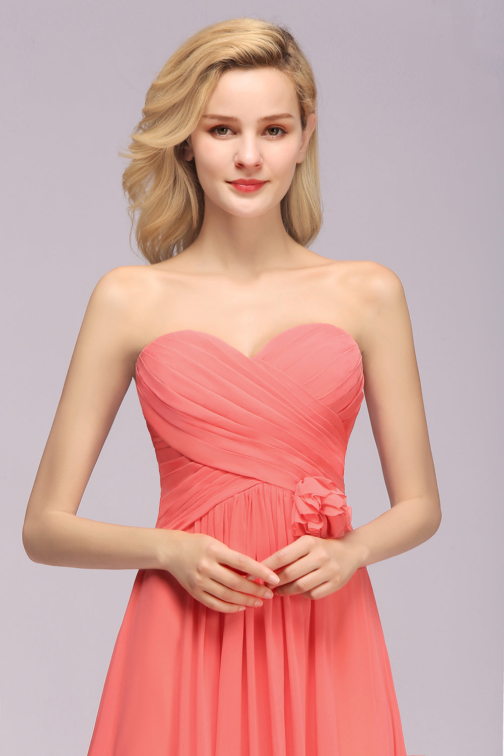 Affordable Sweetheart Strapless Chiffon Bridesmaid Dress with Flower