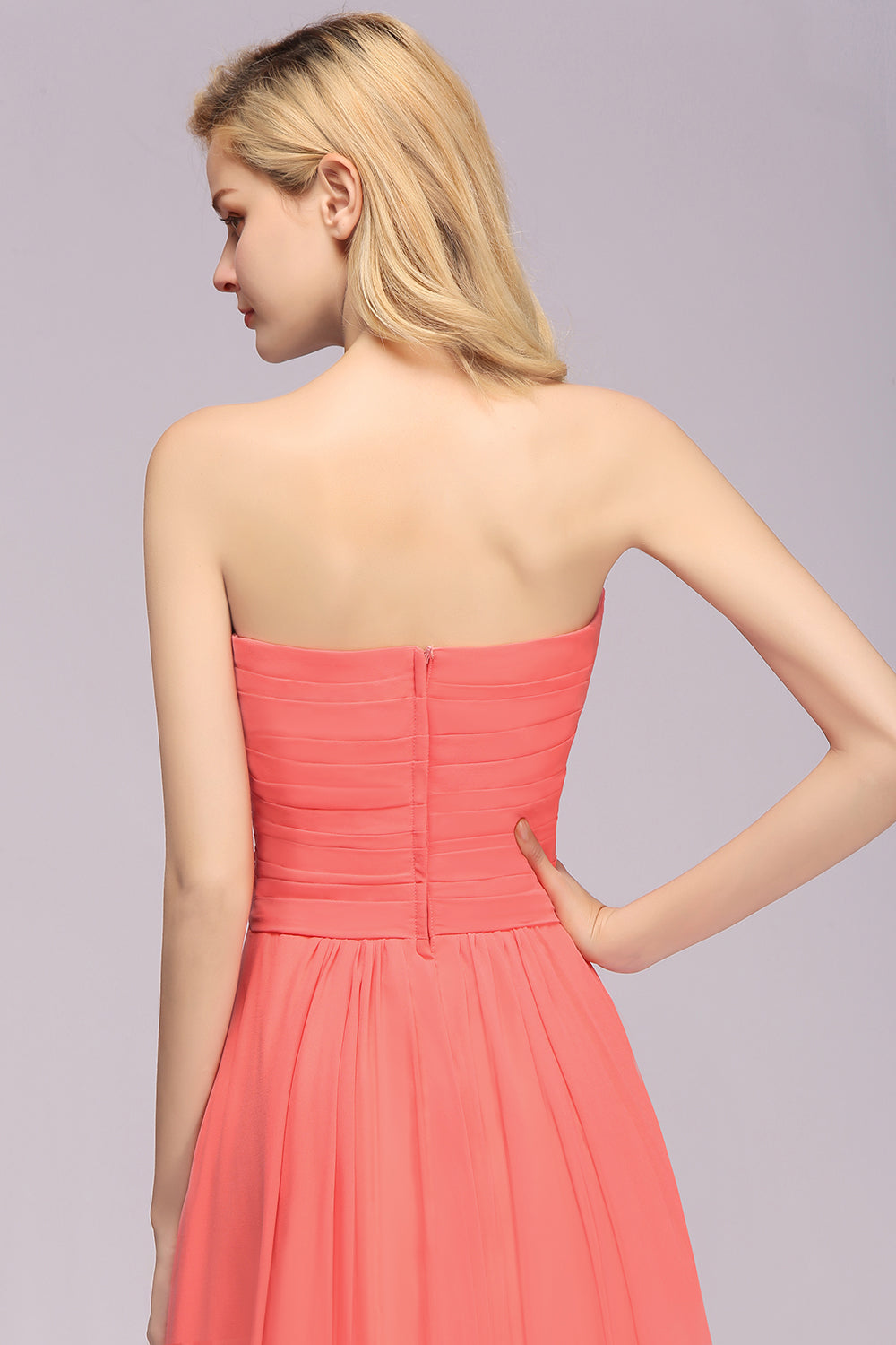 Affordable Sweetheart Strapless Chiffon Bridesmaid Dress with Flower