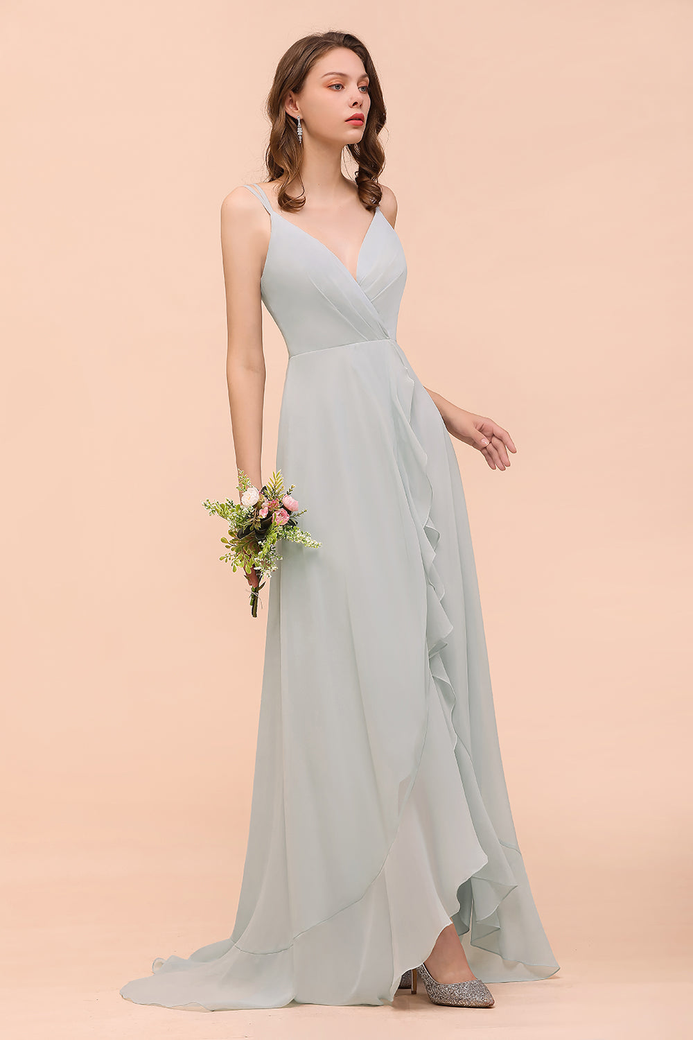 Affordable V-Neck Ruffle Mist Chiffon Bridesmaid Dresses Affordable