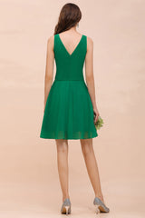 Affordable V-Neck Sleeveless Ruffle Short Bridesmaid Dress