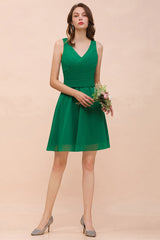 Affordable V-Neck Sleeveless Ruffle Short Bridesmaid Dress