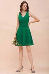 Affordable V-Neck Sleeveless Ruffle Short Bridesmaid Dress