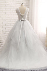 Affordable White Sleeveless Tulle Wedding Dresses With Appliques A-line Jewel Bridal Gowns Online