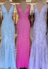 Amazing Laced Tulle Prom Dress/Evening Dress with Beading - Sheath/Column V-Neck Sleeveless Long/Floor-Length