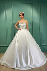 Amazing Ivory A-line Strapless Pearl-Embellished Wedding Dress