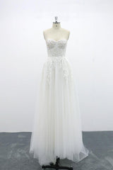 Appliques Strapless Tulle A-line Wedding Dress On Sale