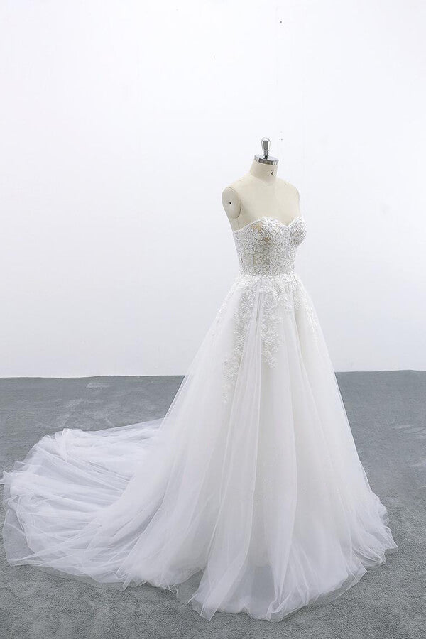 Appliques Strapless Tulle A-line Wedding Dress On Sale