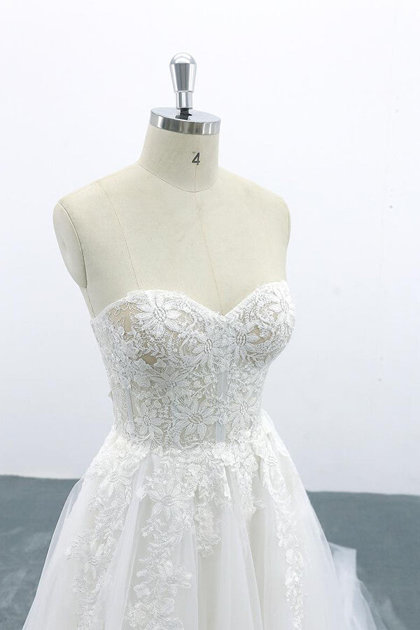 Appliques Strapless Tulle A-line Wedding Dress On Sale