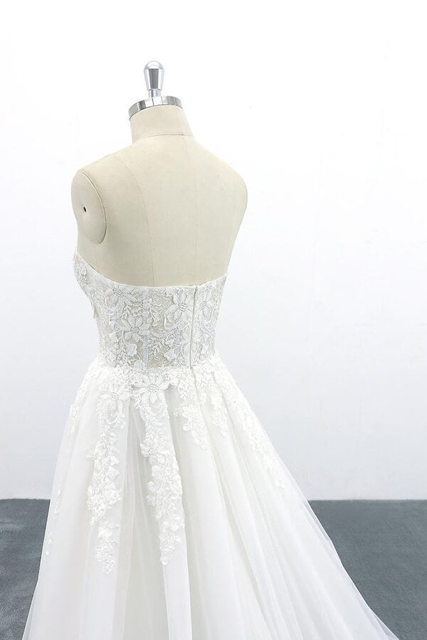 Appliques Strapless Tulle A-line Wedding Dress On Sale