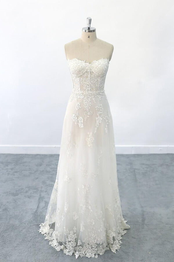 Appliques Strapless Tulle Sheath Wedding Dress On Sale