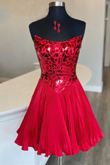 Hadassah Red Cut-Glass Mirror Strapless A-Line Gathered Party Dress