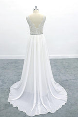 Awesome V-neck A-line Lace Chiffon Wedding Dress On Sale