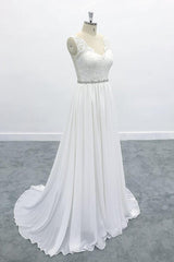 Awesome V-neck A-line Lace Chiffon Wedding Dress On Sale