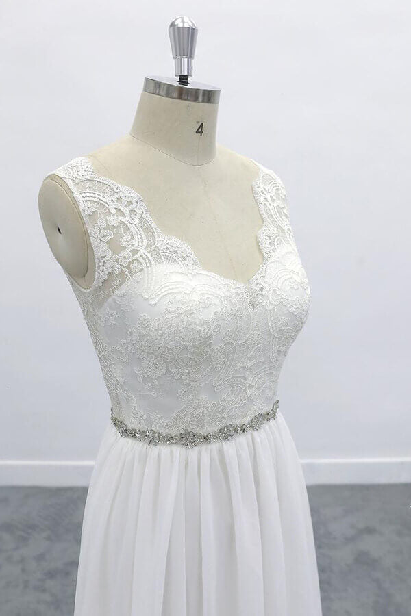 Awesome V-neck A-line Lace Chiffon Wedding Dress On Sale