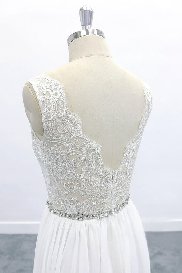 Awesome V-neck A-line Lace Chiffon Wedding Dress On Sale