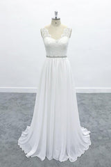 Awesome V-neck A-line Lace Chiffon Wedding Dress On Sale